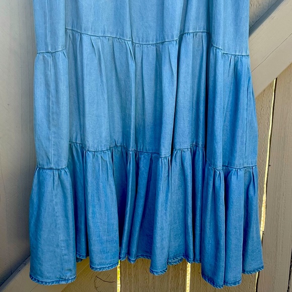 Aqua Denim Tiered Babydoll Mini Dress - Picture 4 of 6